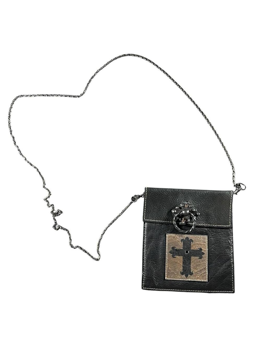 Handmade Gothic Black Leather Cross Chain Mini Bag